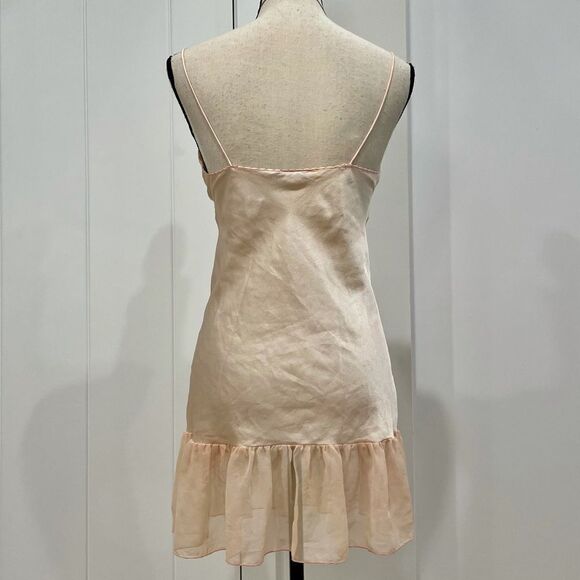 VINTAGE Peach Silk Lace Mini Slip Dress - Picture 3 of 10